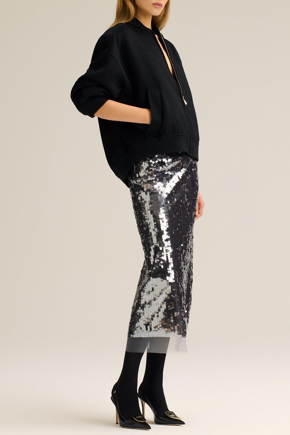 Sequin Midi Pencil Skirt-GREY-2-CLOTHINGSKIRTMIDI-SCANLAN THEODORE