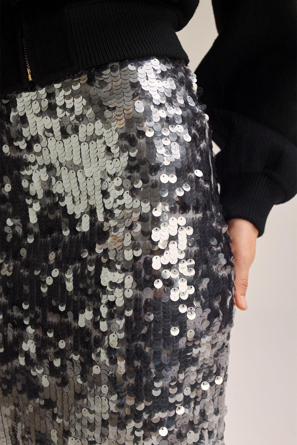 Sequin Midi Pencil Skirt-GREY-2-CLOTHINGSKIRTMIDI-SCANLAN THEODORE