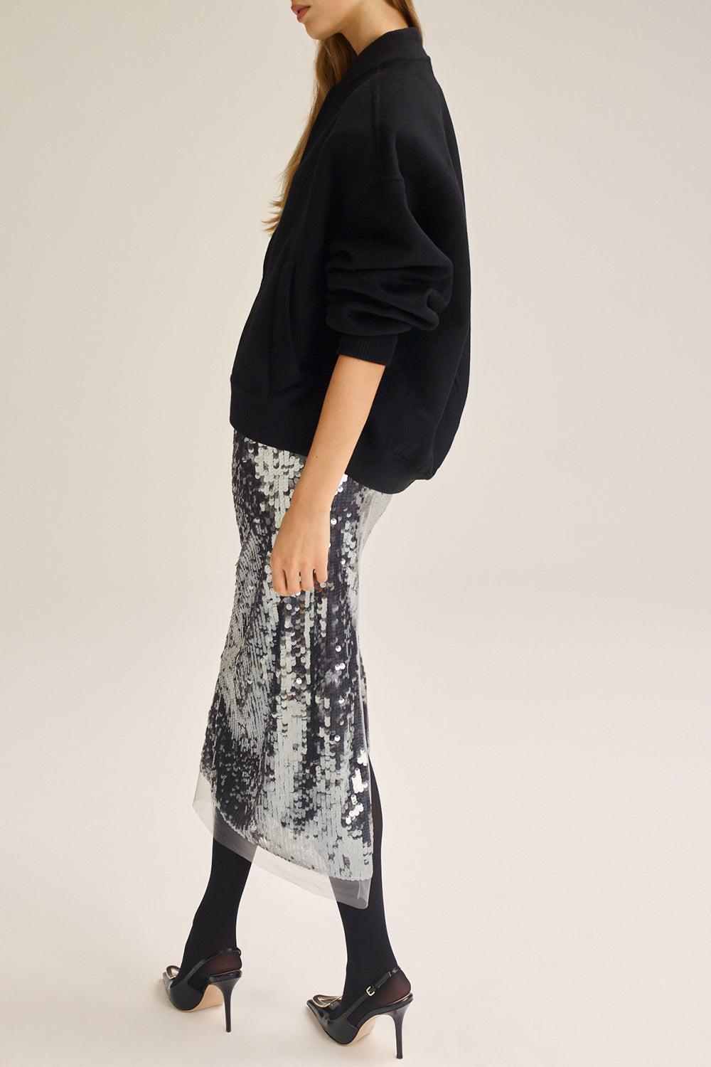 Sequin Midi Pencil Skirt-GREY-2-CLOTHINGSKIRTMIDI-SCANLAN THEODORE