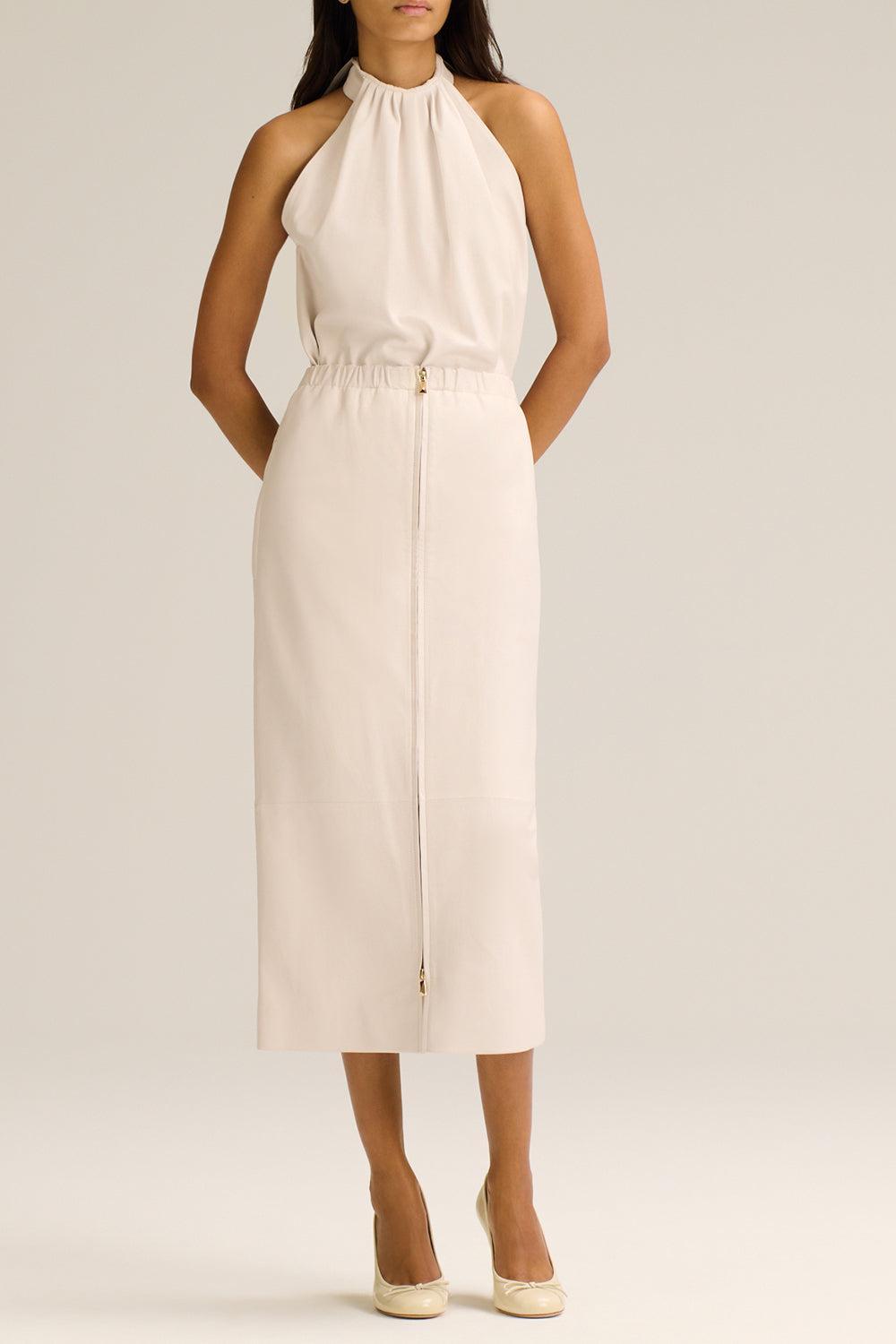 Leather Gathered Halter Top-CAMELIA-2-CLOTHINGTOPBLOUSE-SCANLAN THEODORE