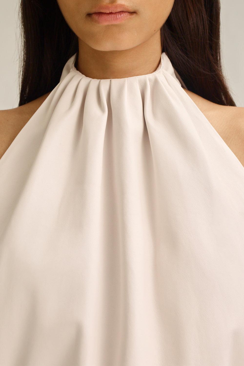 Leather Gathered Halter Top-CAMELIA-2-CLOTHINGTOPBLOUSE-SCANLAN THEODORE