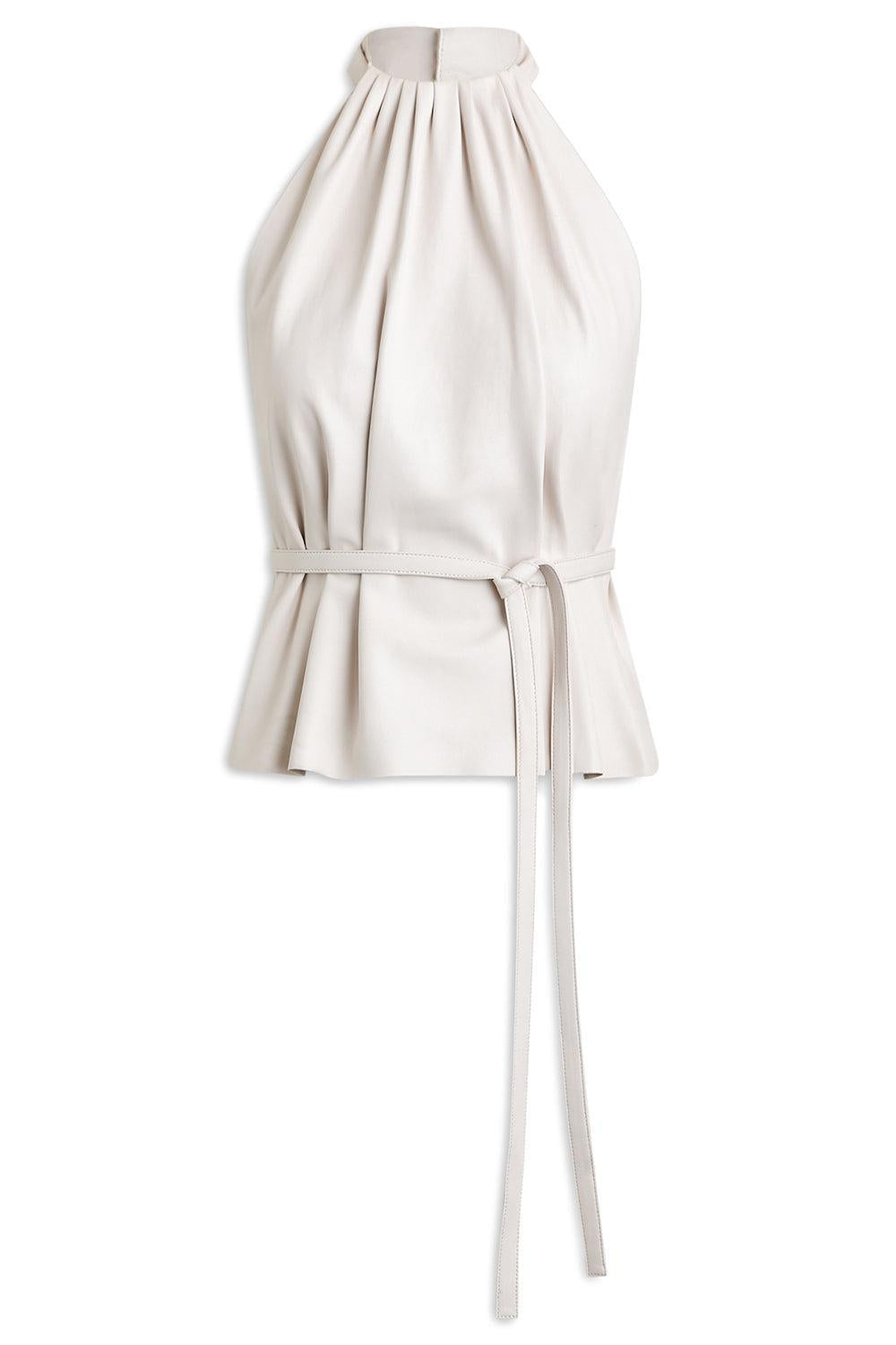 Leather Gathered Halter Top-CAMELIA-2-CLOTHINGTOPBLOUSE-SCANLAN THEODORE