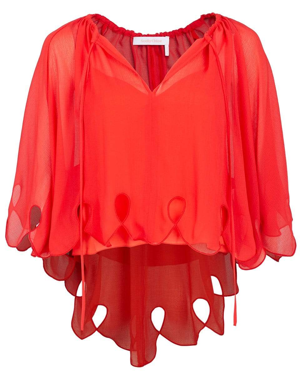 SEE by CHLOE-Bracelet Sleeve Tie Neck Georgette Top-