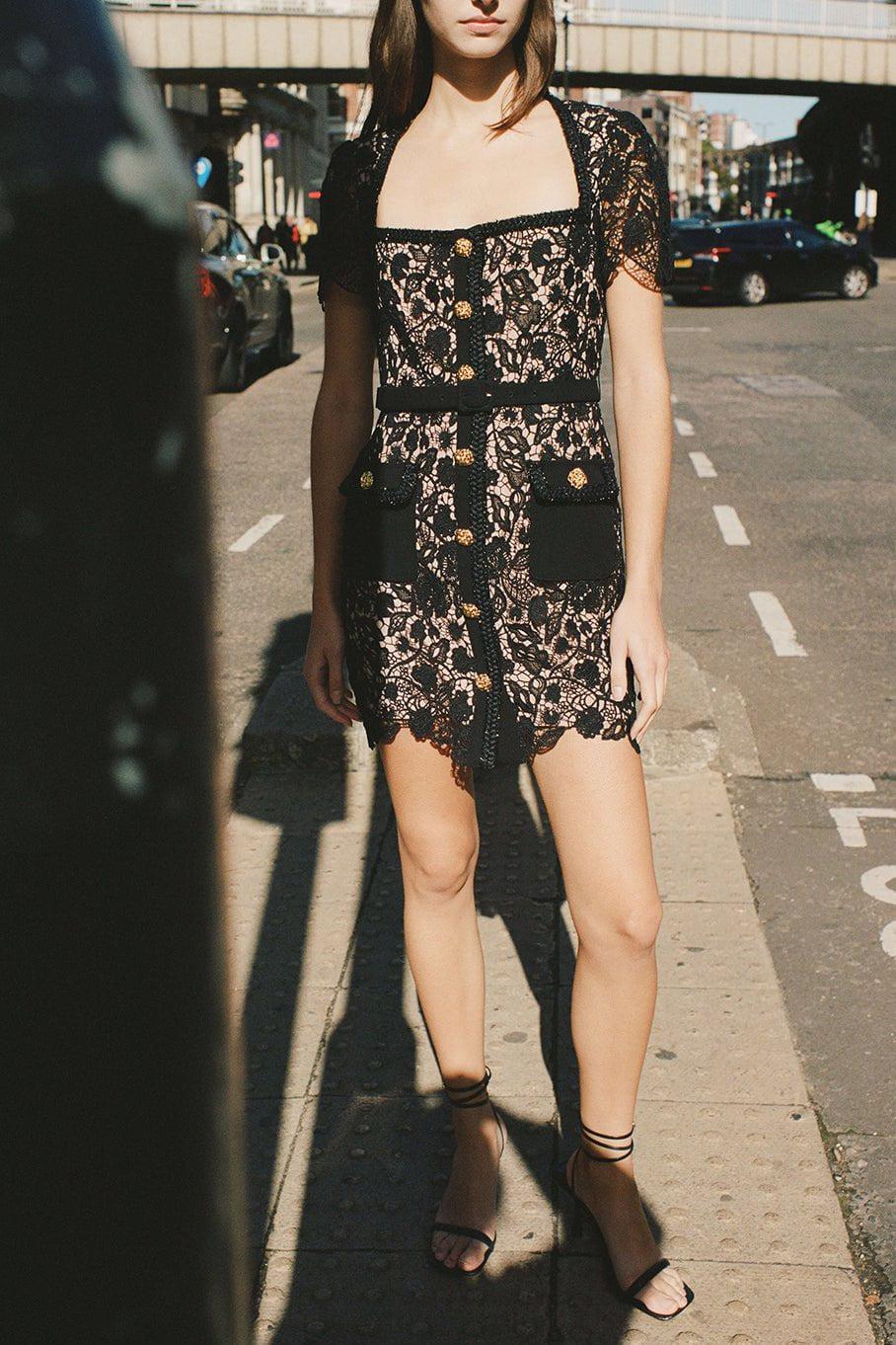 self-portrait-Black Lace Mini Dress-