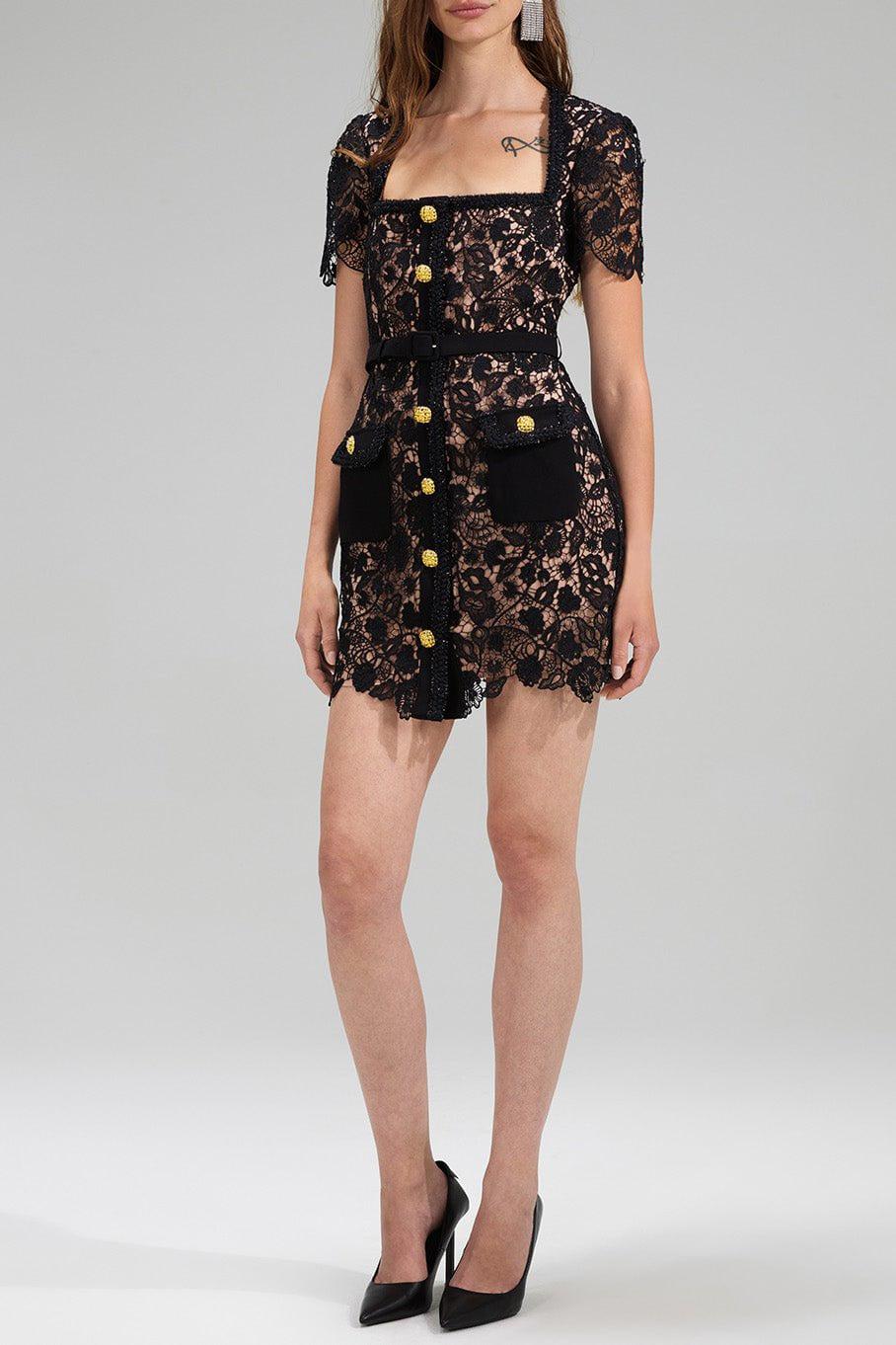 self-portrait-Black Lace Mini Dress-