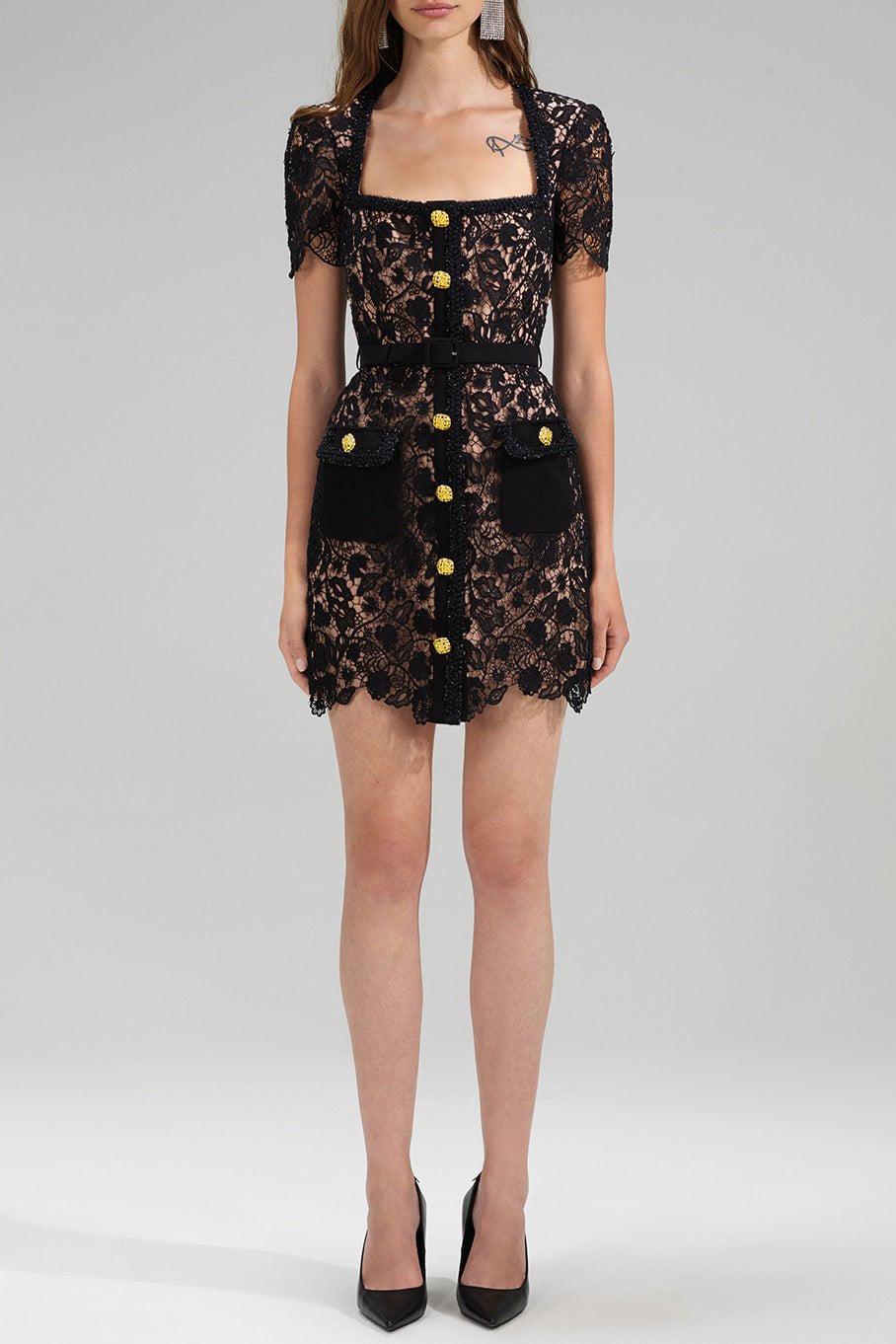 self-portrait-Black Lace Mini Dress-