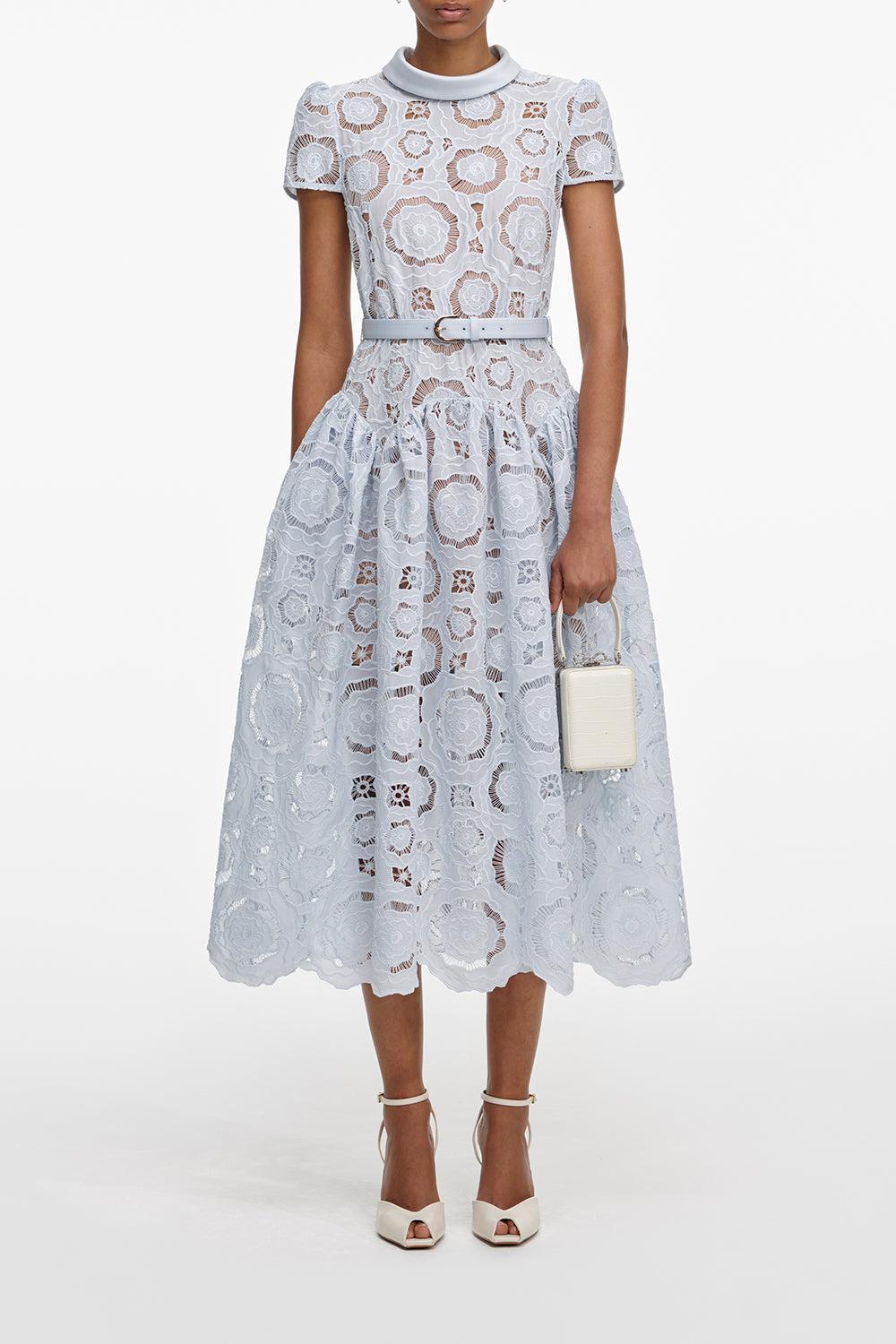 Floral Short Sleeve Midi Dress-BLUE-4-CLOTHINGDRESSCASUAL-SELF-PORTRAIT