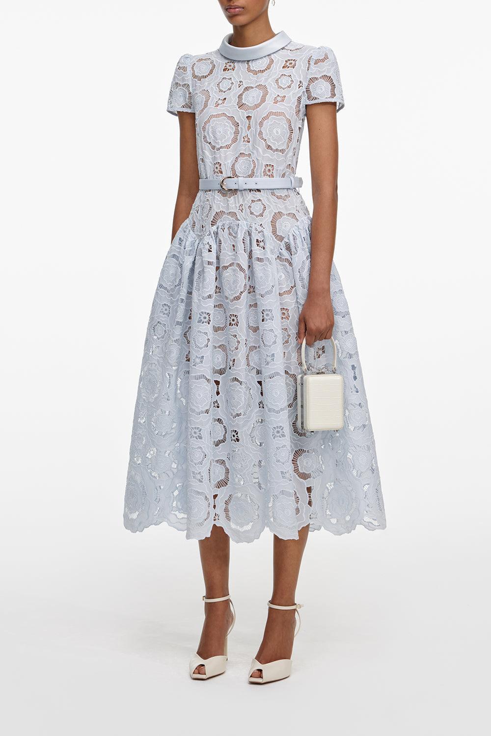 Floral Short Sleeve Midi Dress-BLUE-4-CLOTHINGDRESSCASUAL-SELF-PORTRAIT