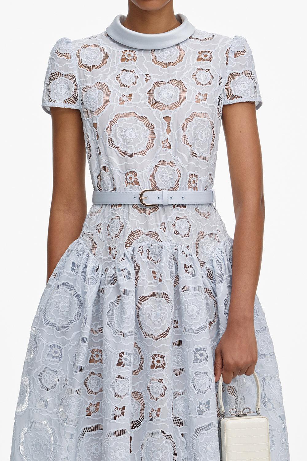 Floral Short Sleeve Midi Dress-BLUE-4-CLOTHINGDRESSCASUAL-SELF-PORTRAIT