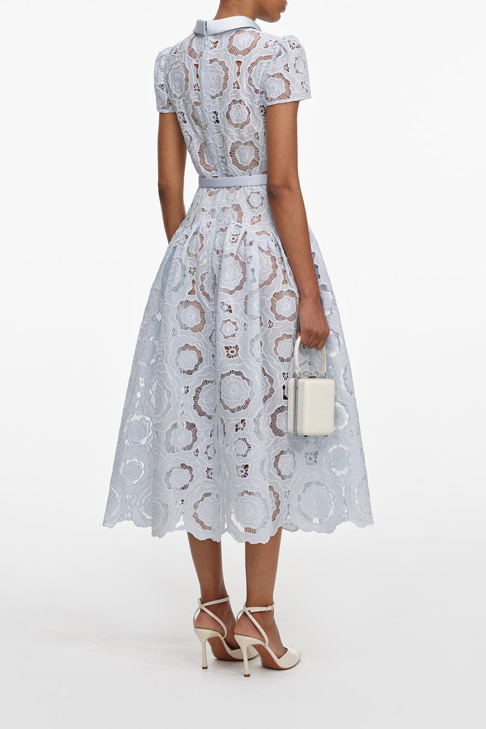 Floral Short Sleeve Midi Dress-BLUE-4-CLOTHINGDRESSCASUAL-SELF-PORTRAIT