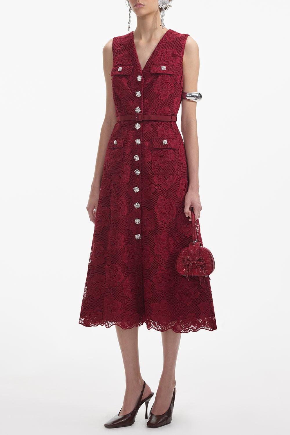 self-portrait-Lace Buttoned Midi Dress-