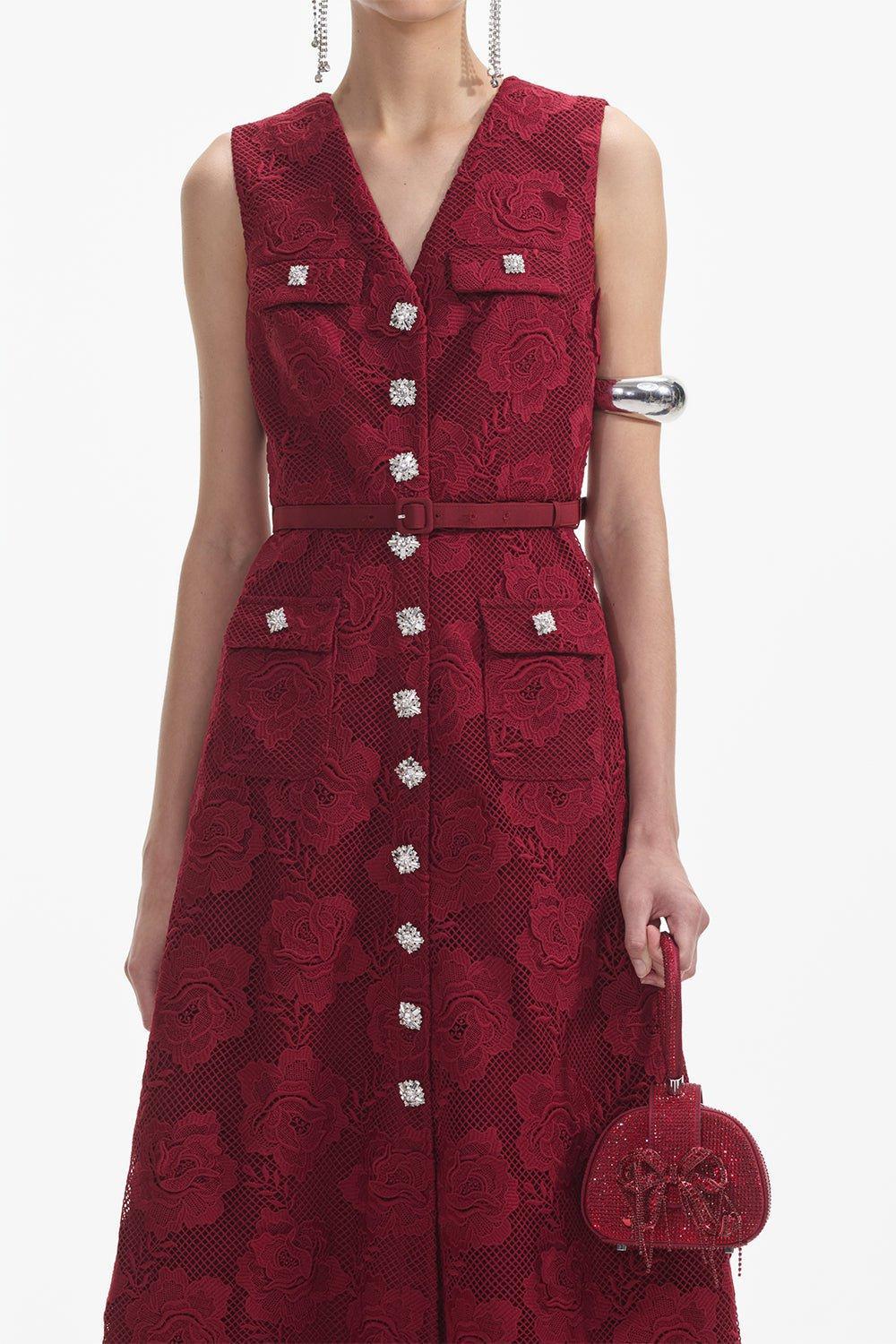 self-portrait-Lace Buttoned Midi Dress-