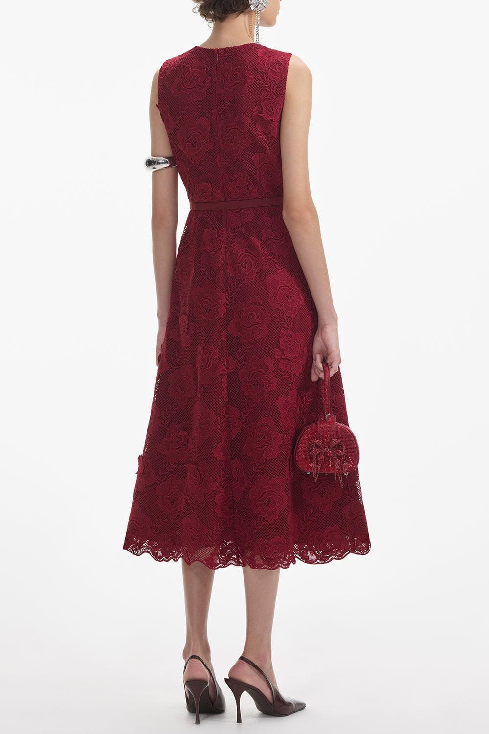 self-portrait-Lace Buttoned Midi Dress-