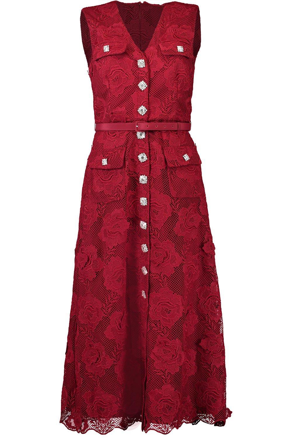 self-portrait-Lace Buttoned Midi Dress-