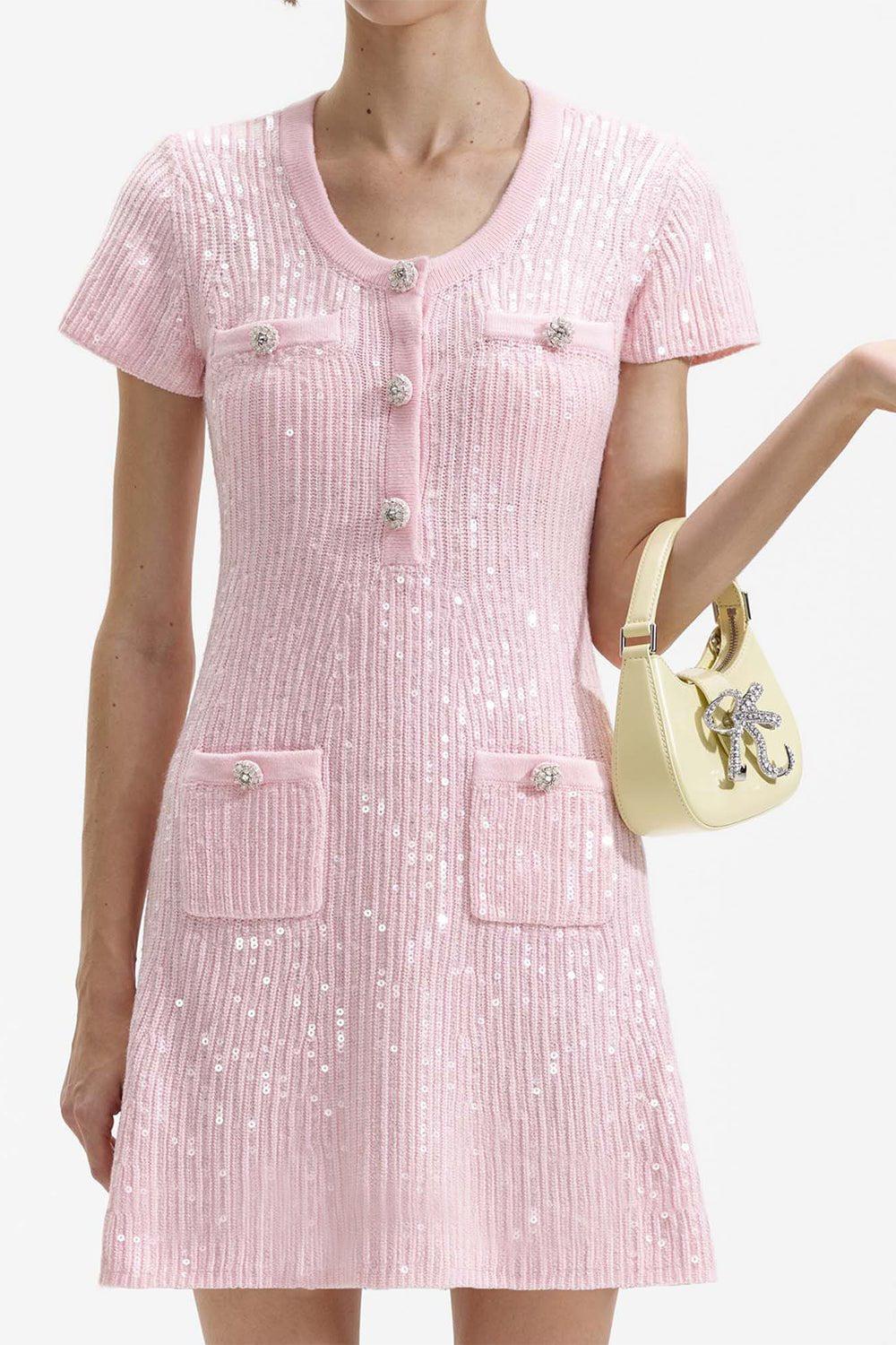 self-portrait-Sequin Knit Mini Dress-