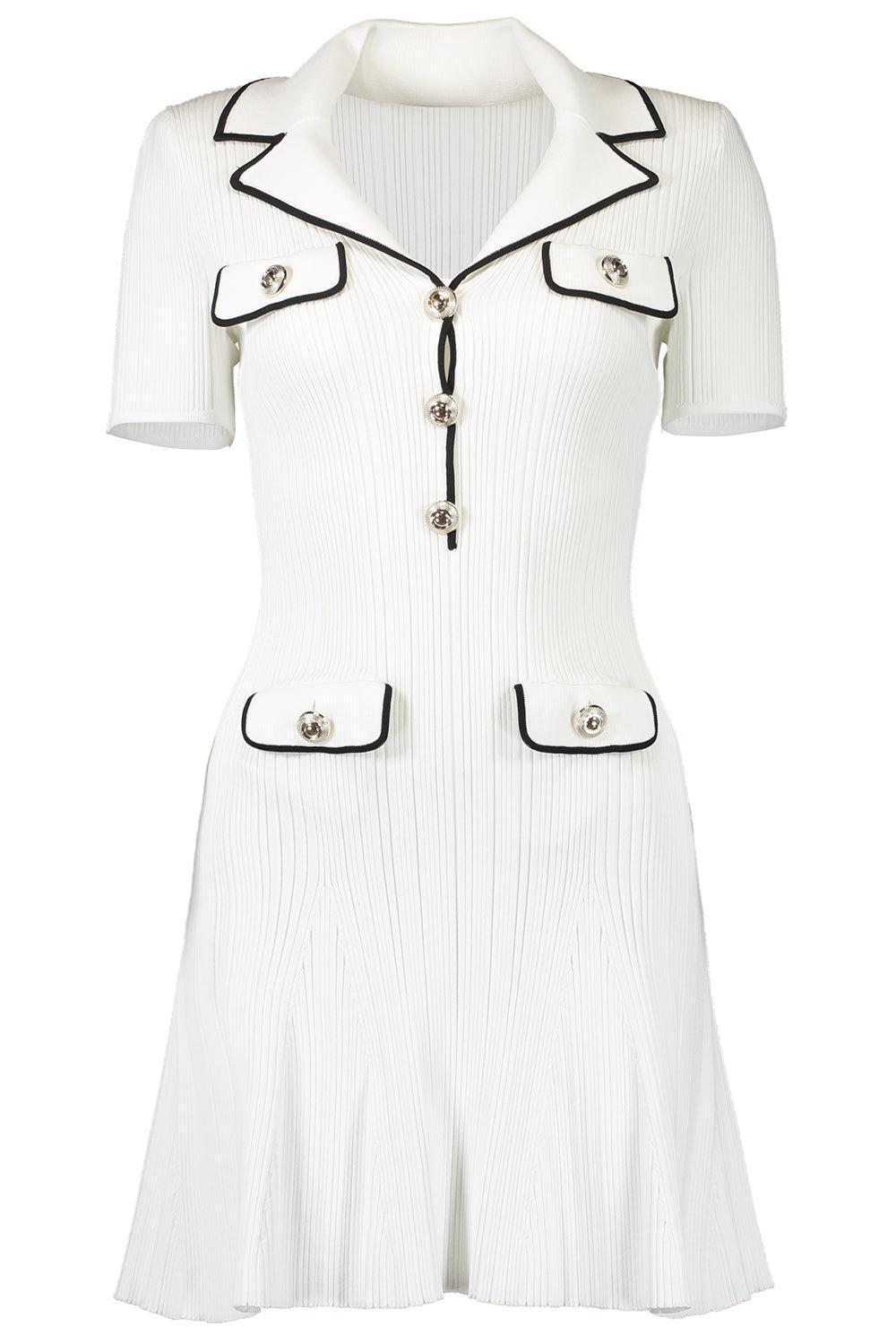 Short Sleeve Ribbed Mini Dress-WHITE-XS-CLOTHINGDRESSCASUAL-self-portrait