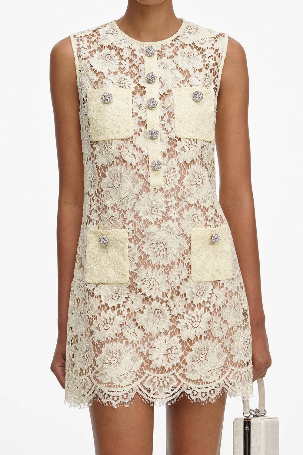 Sleeveless Fine Mini Dress-YELLOW-2-CLOTHINGDRESSCASUAL-SELF-PORTRAIT