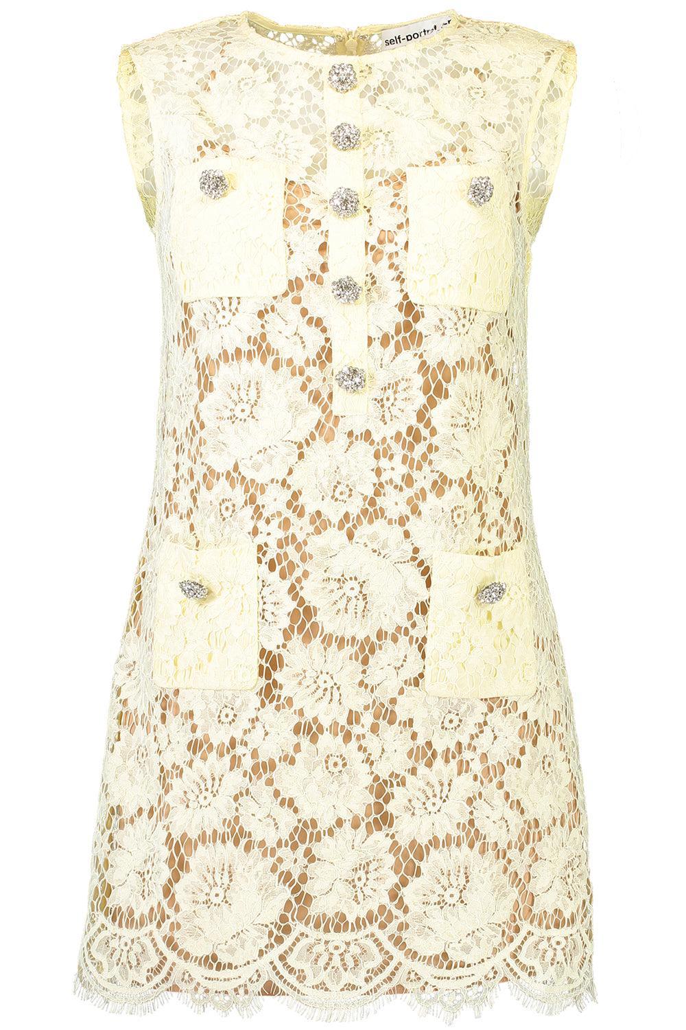 Sleeveless Fine Mini Dress-YELLOW-2-CLOTHINGDRESSCASUAL-SELF-PORTRAIT