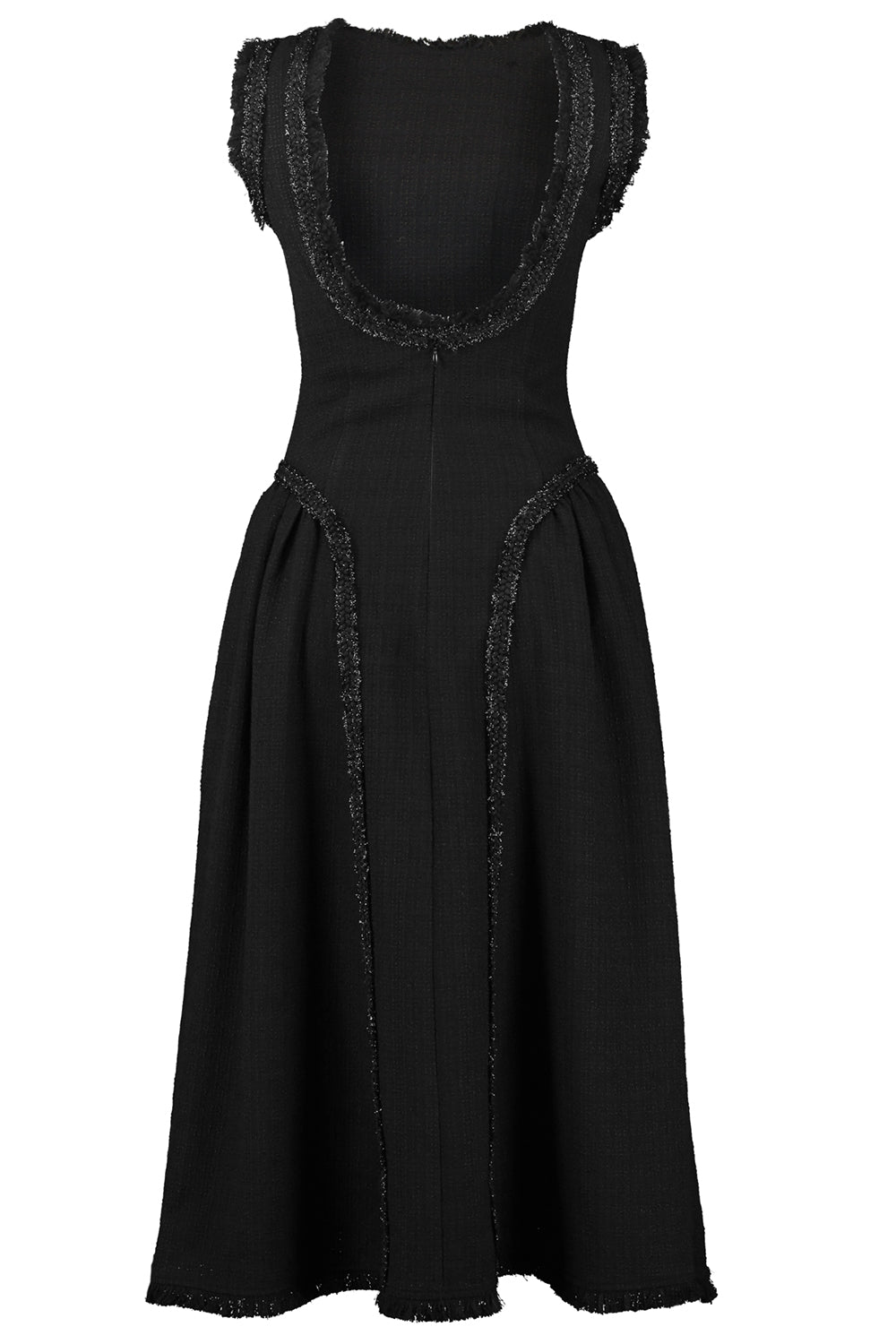 Fray Trim Midi Dress-BLACK-4-CLOTHINGDRESSCOCKTAIL-self-portrait