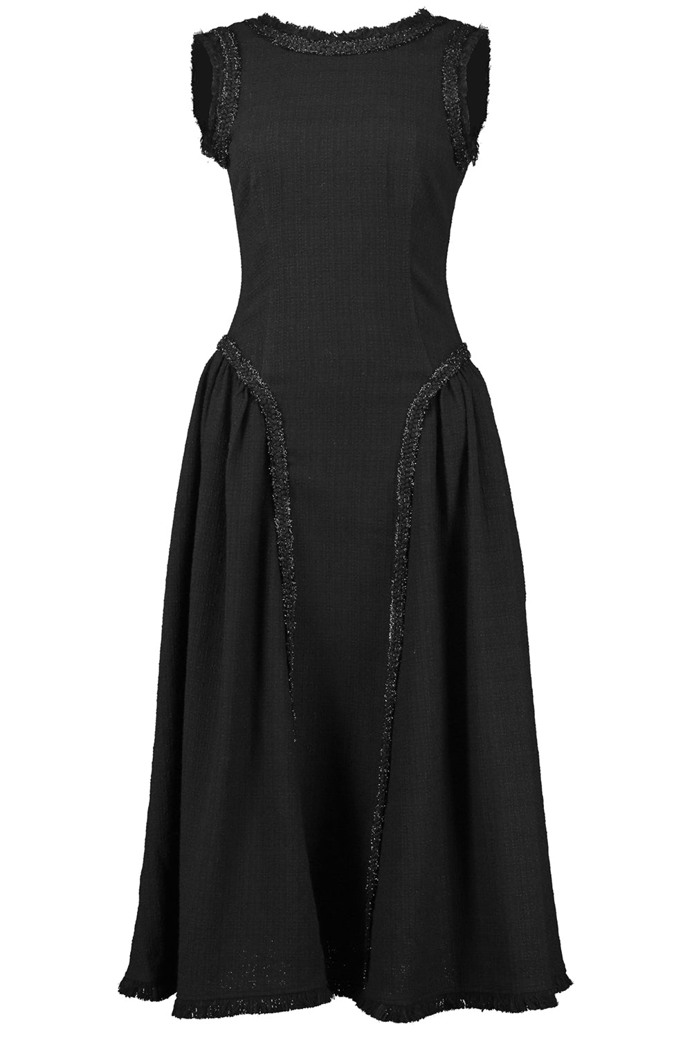 Fray Trim Midi Dress-BLACK-4-CLOTHINGDRESSCOCKTAIL-self-portrait