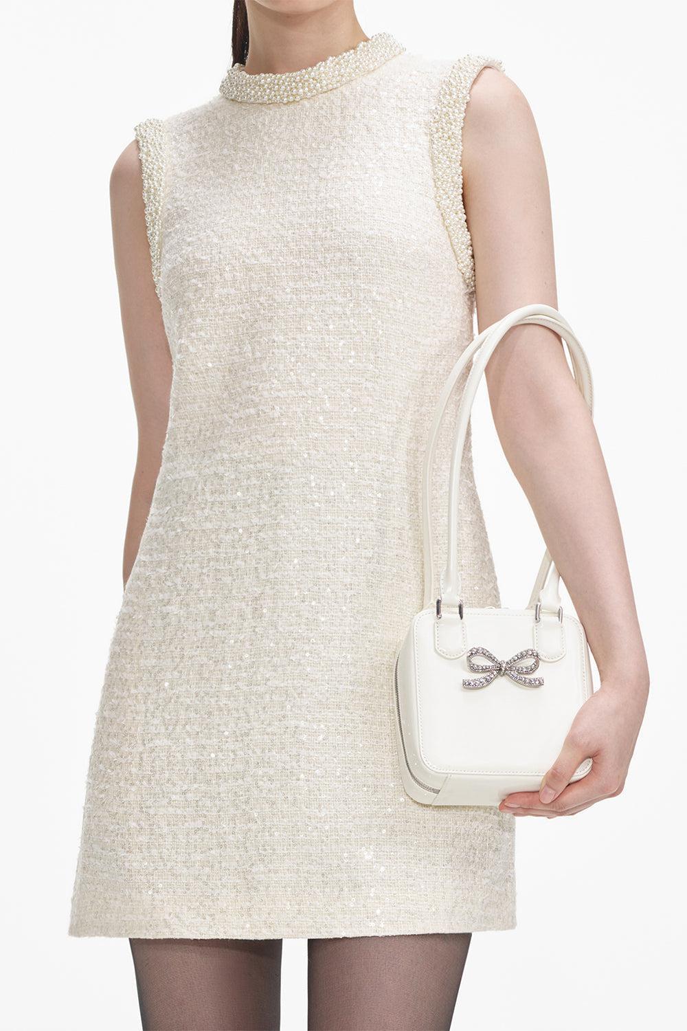 Boucle Pearl Trim Mini Dress-CREAM-2-CLOTHINGDRESSCOCKTAIL-self-portrait