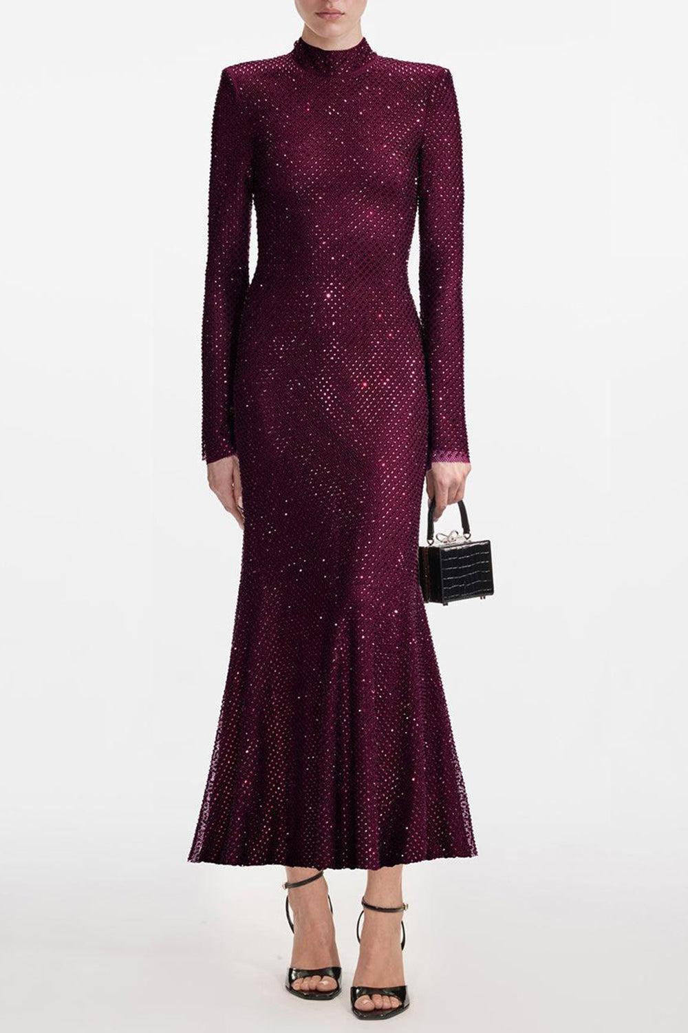 Rhinestone Midi Dress-BURGUNDY-2-CLOTHINGDRESSEVENING-SELF-PORTRAIT