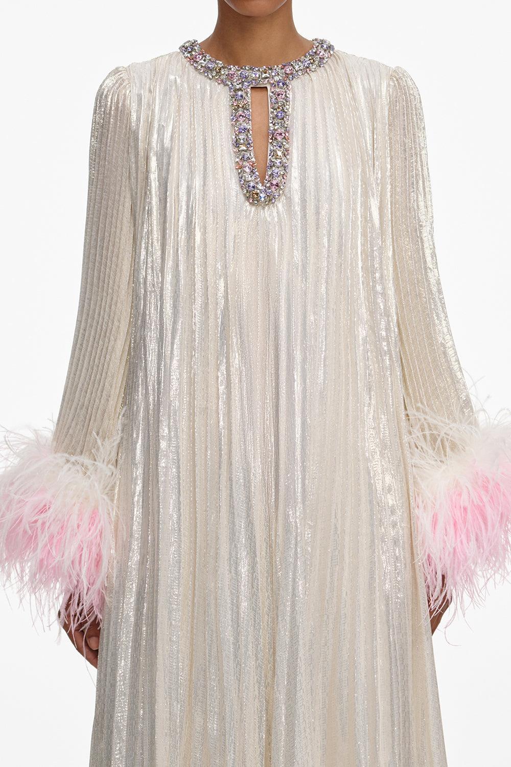 Ombre Feather Maxi Dress-CHAMPAGNE-4-CLOTHINGDRESSGOWN-SELF-PORTRAIT