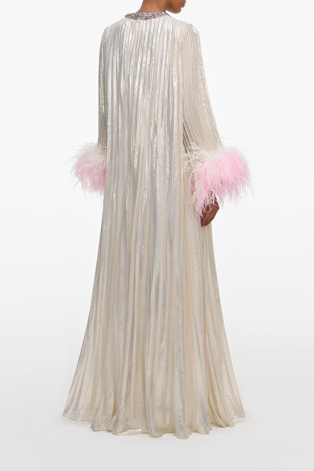 Ombre Feather Maxi Dress-CHAMPAGNE-4-CLOTHINGDRESSGOWN-SELF-PORTRAIT