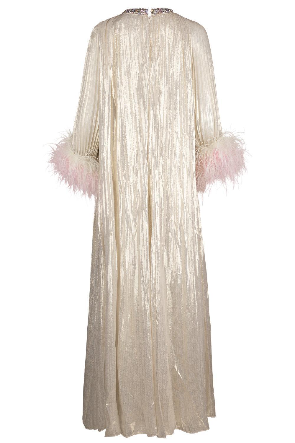 Ombre Feather Maxi Dress-CHAMPAGNE-4-CLOTHINGDRESSGOWN-SELF-PORTRAIT