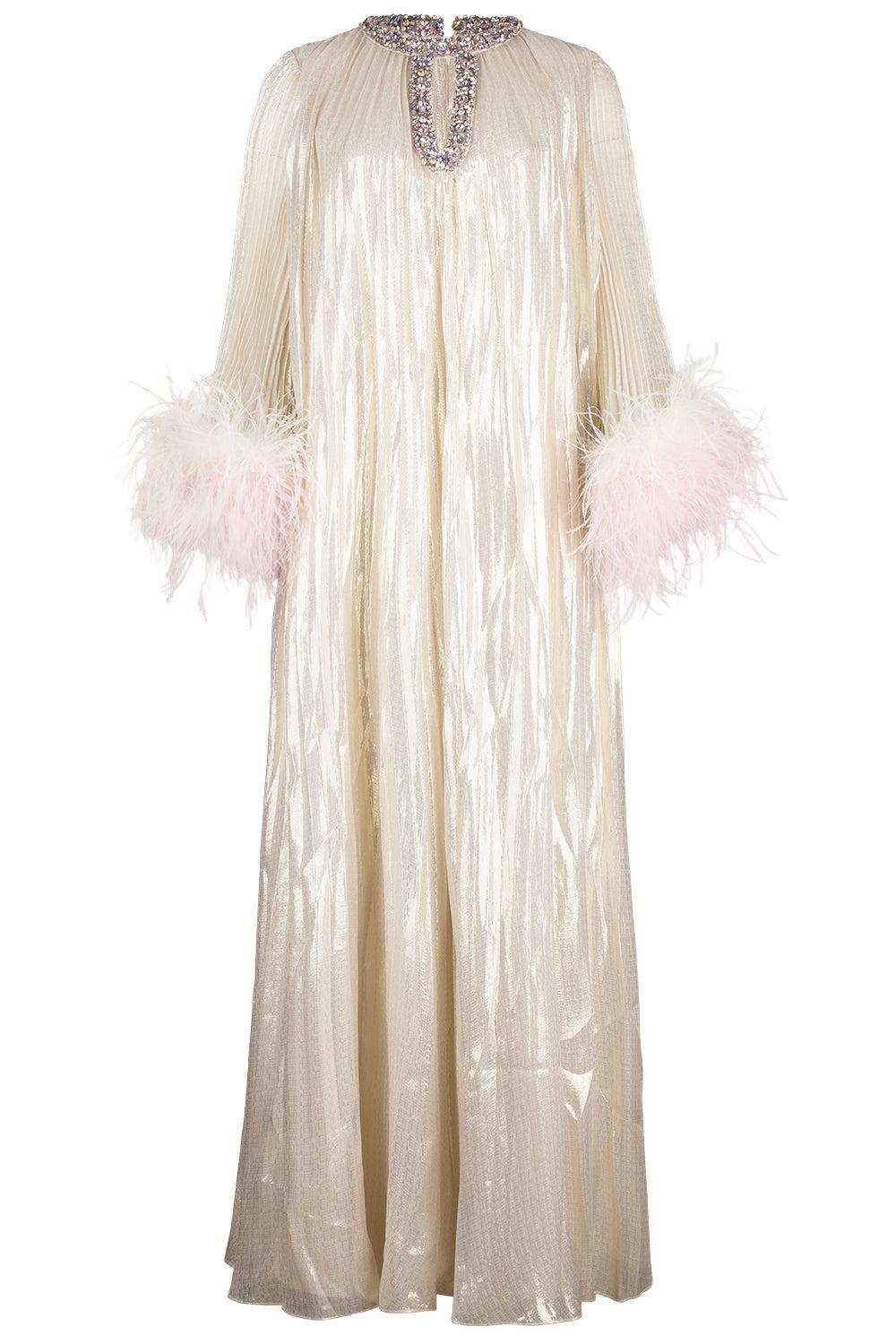 Ombre Feather Maxi Dress-CHAMPAGNE-4-CLOTHINGDRESSGOWN-SELF-PORTRAIT