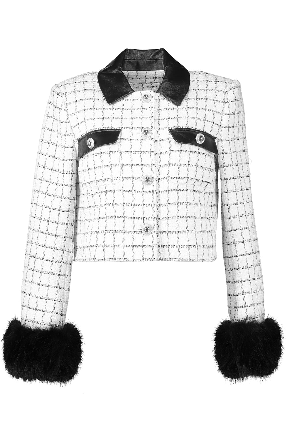 Check Fur Cuff Jacket-CREAM-2-CLOTHINGJACKETCASUAL-self-portrait