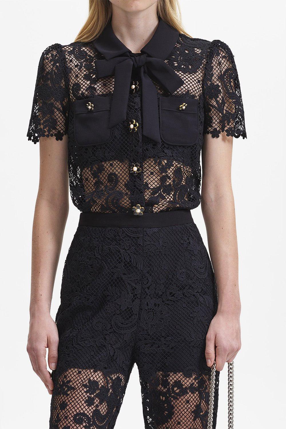 self-portrait-Lace Bow Collared Top-