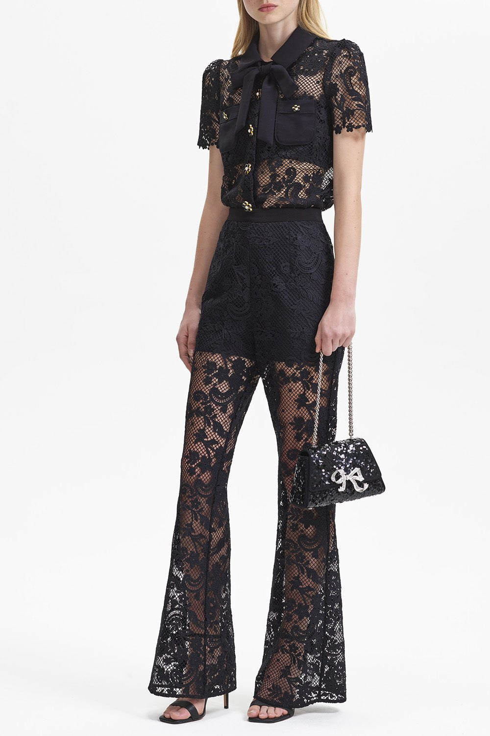 self-portrait-Lace Bow Collared Top-
