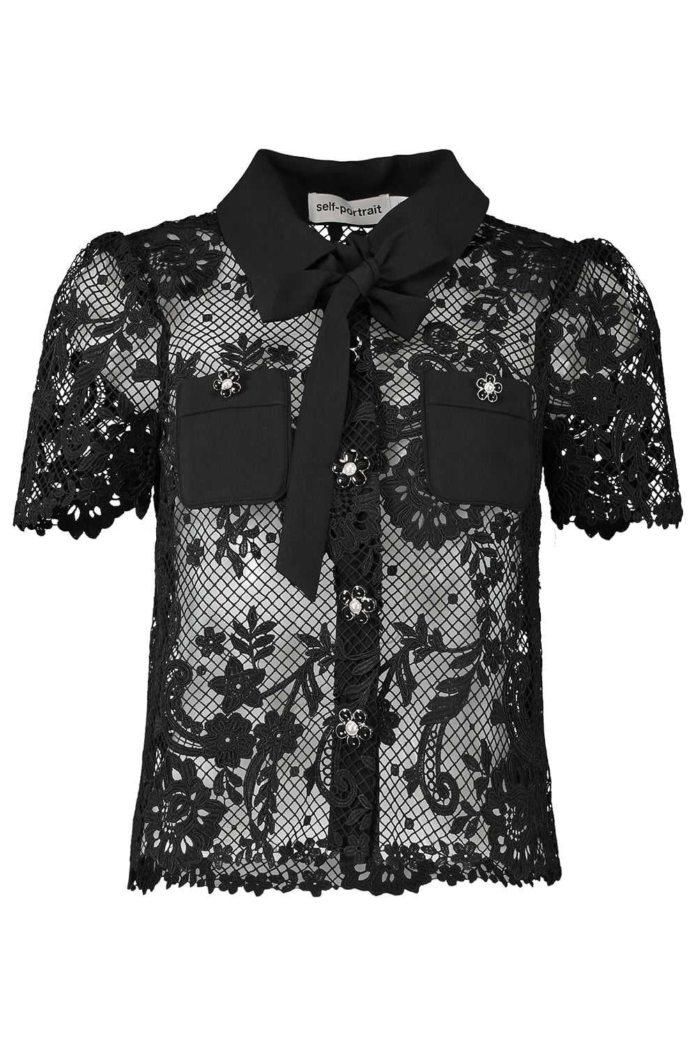 self-portrait-Lace Bow Collared Top-