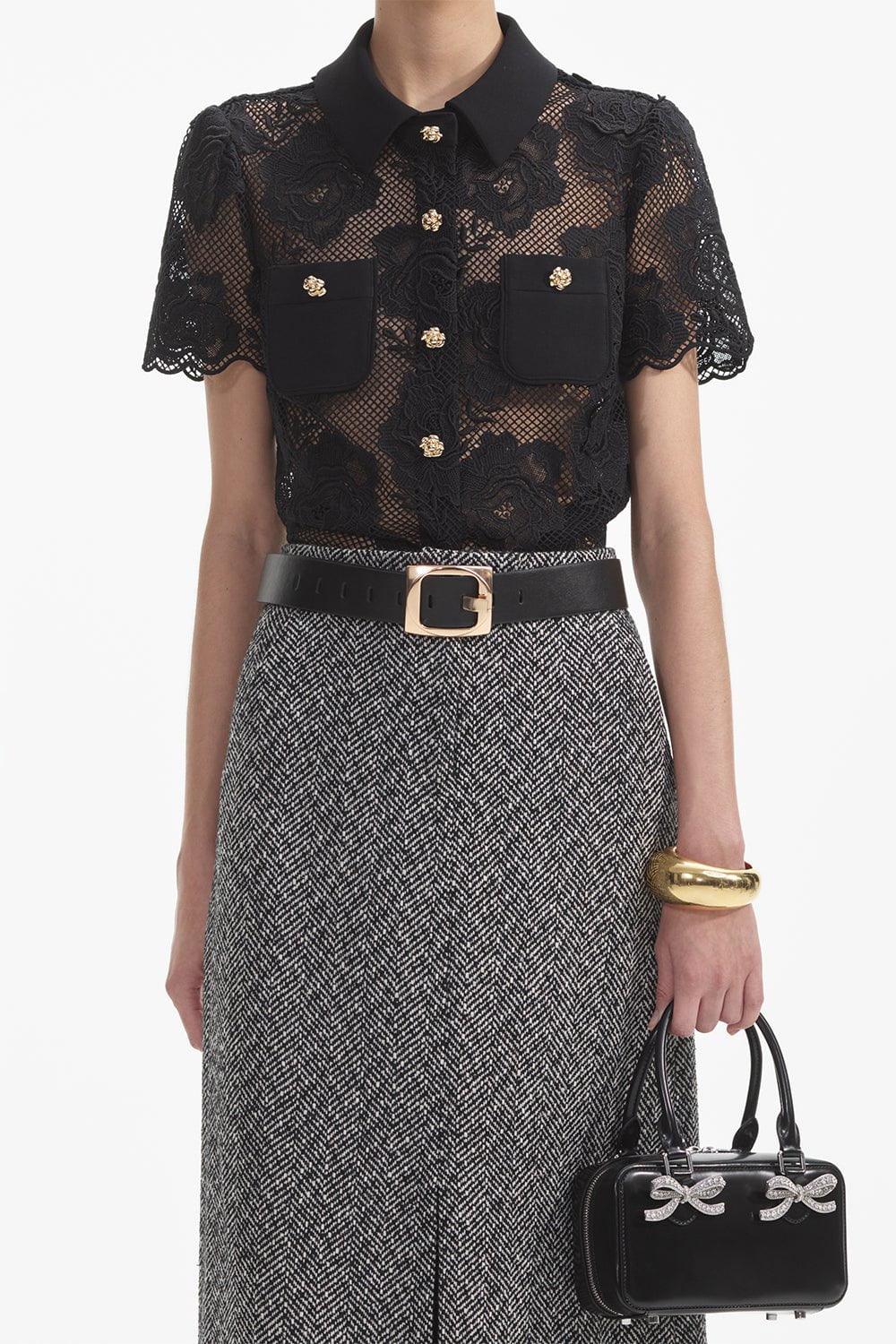 self-portrait-Short Sleeve Collar Blouse-