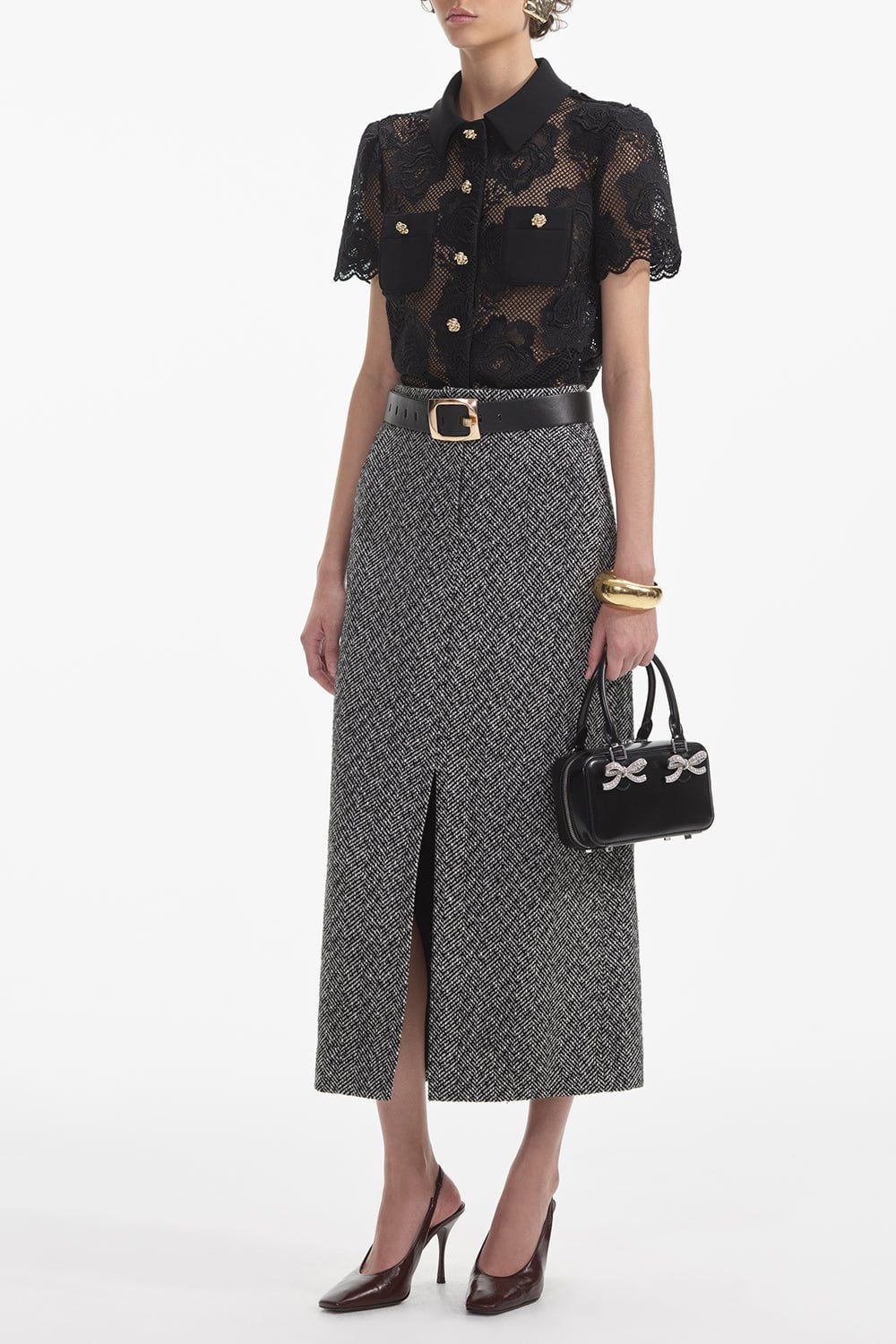self-portrait-Short Sleeve Collar Blouse-