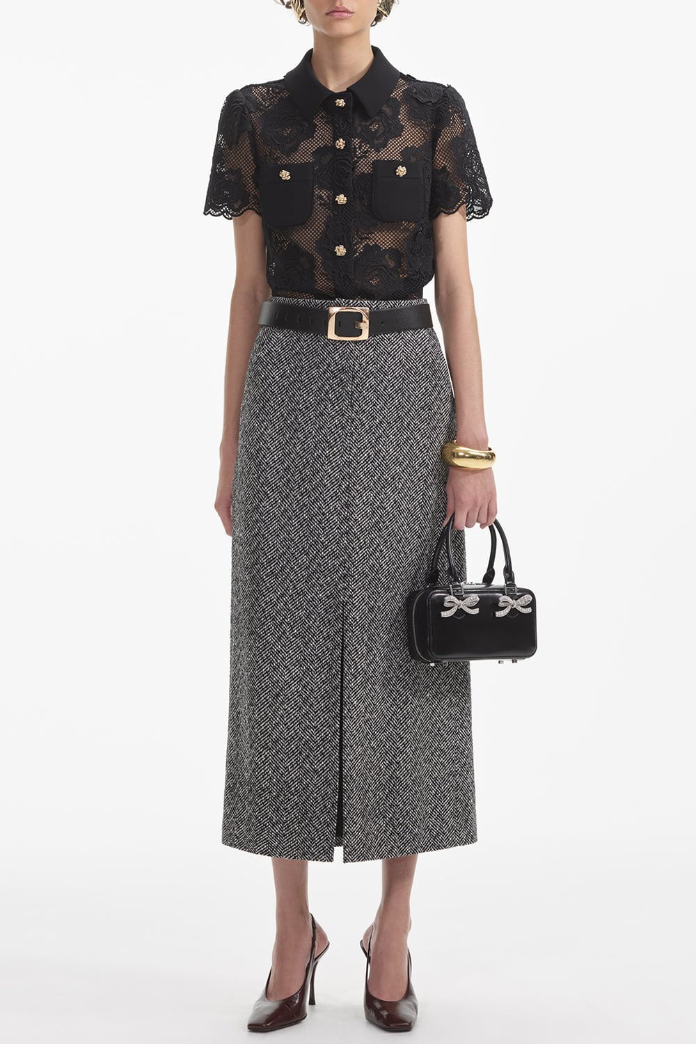 self-portrait-Short Sleeve Collar Blouse-