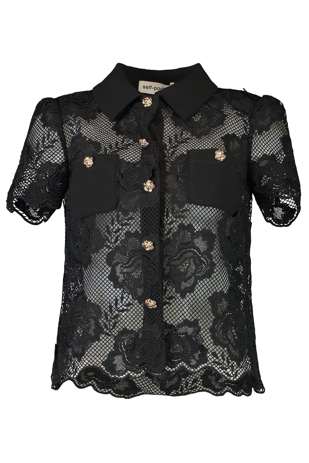 self-portrait-Short Sleeve Collar Blouse-