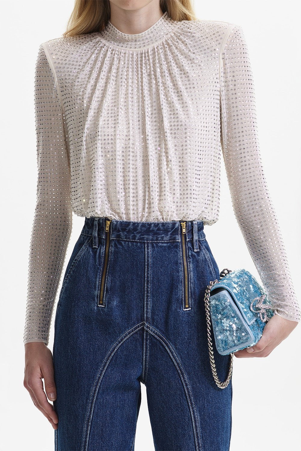 self-portrait-Rhinestone Mesh Top-