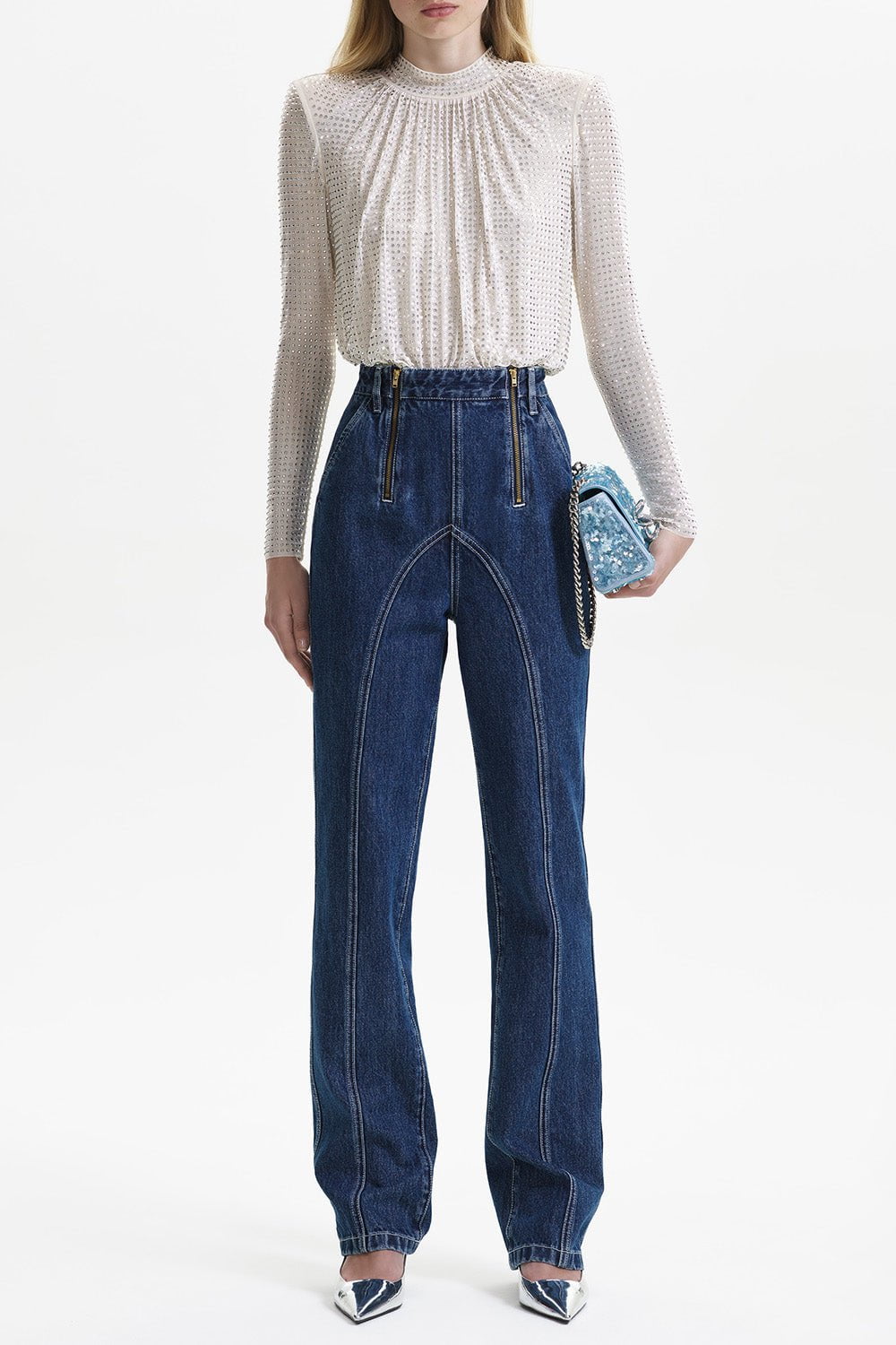 self-portrait-Rhinestone Mesh Top-