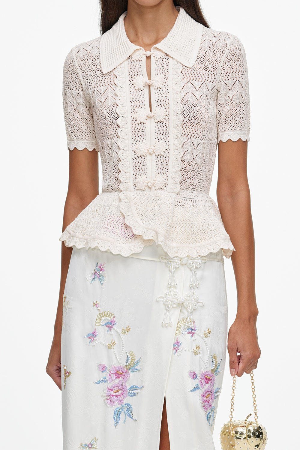  Pointelle Wrap Peplum Top-CREAM-XS-CLOTHINGTOPBLOUSE-SELF-PORTRAIT 