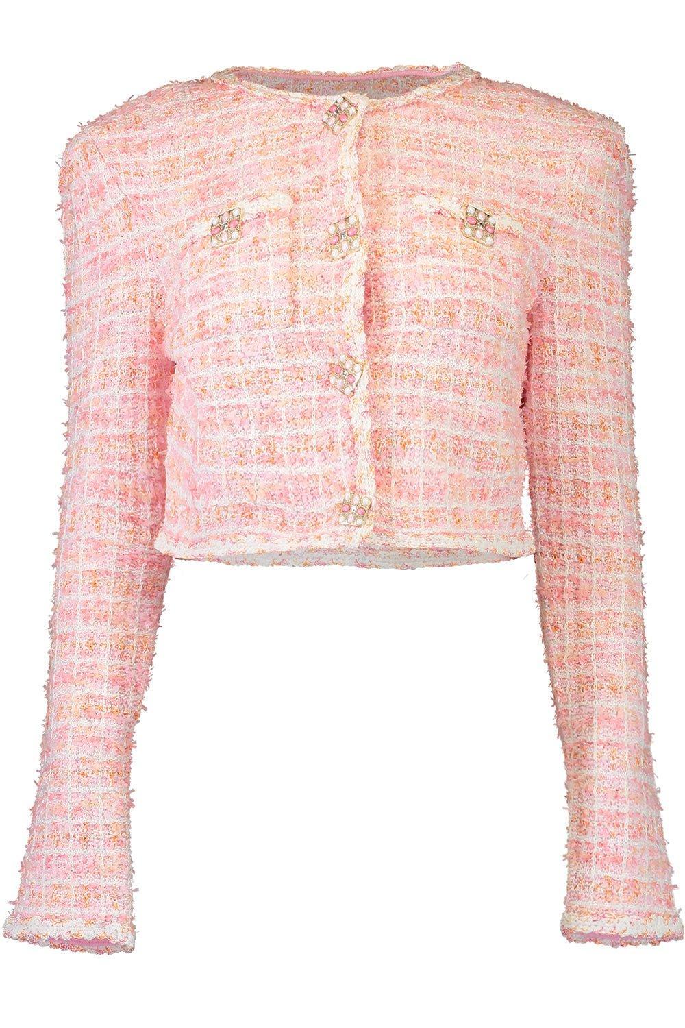 self-portrait-Check Cropped Cardigan-