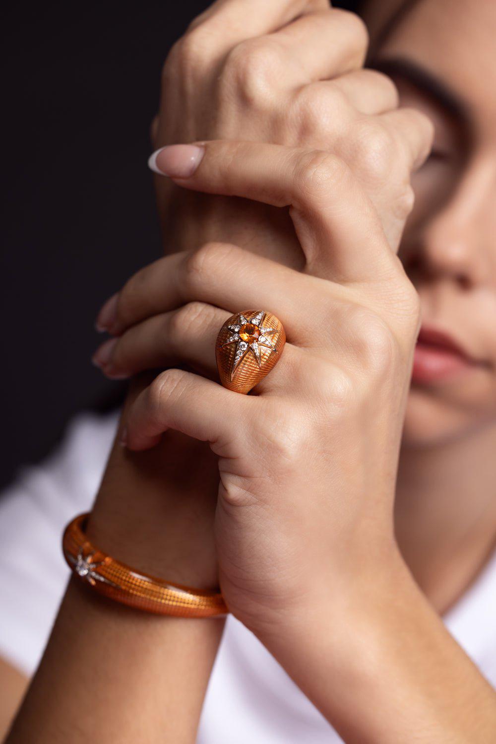 SELIM MOUZANNAR-Aida Orange Enamel Cuff Bracelet-ROSE GOLD