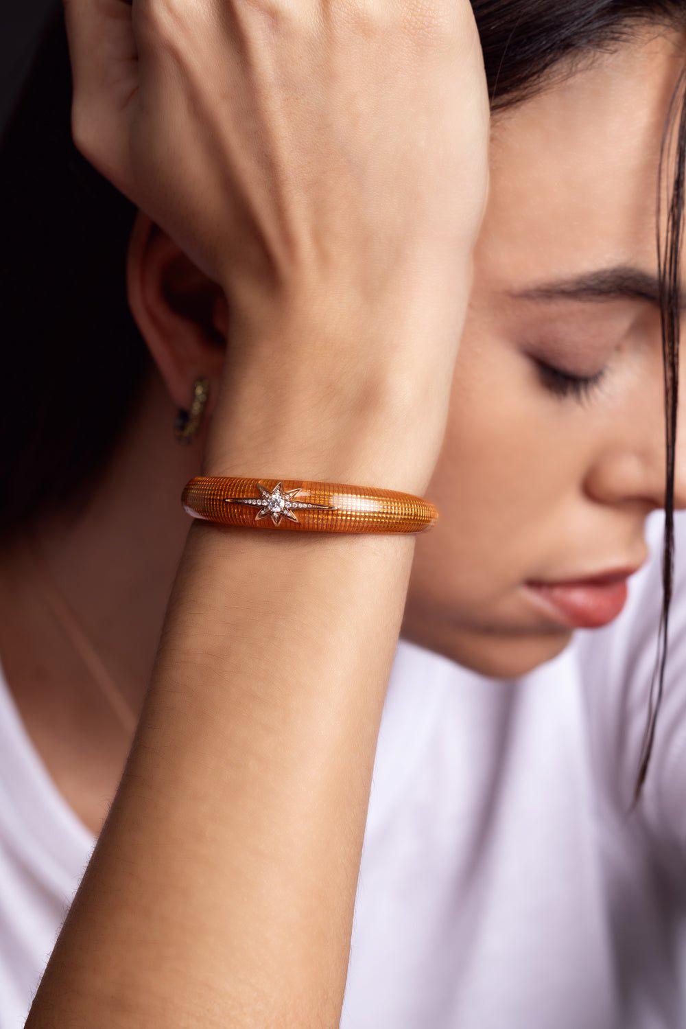 SELIM MOUZANNAR-Aida Orange Enamel Cuff Bracelet-ROSE GOLD
