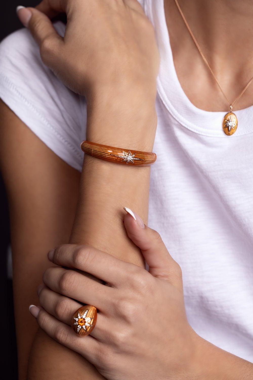 SELIM MOUZANNAR-Aida Orange Enamel Cuff Bracelet-ROSE GOLD