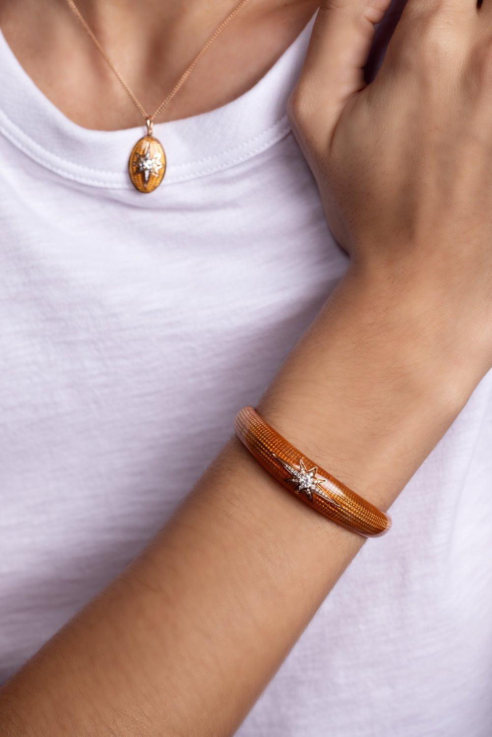 SELIM MOUZANNAR-Aida Orange Enamel Cuff Bracelet-ROSE GOLD