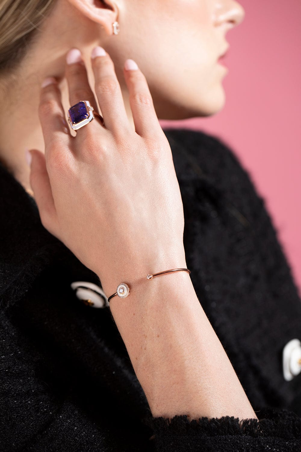 SELIM MOUZANNAR-White Enamel Diamond Bracelet-ROSE GOLD