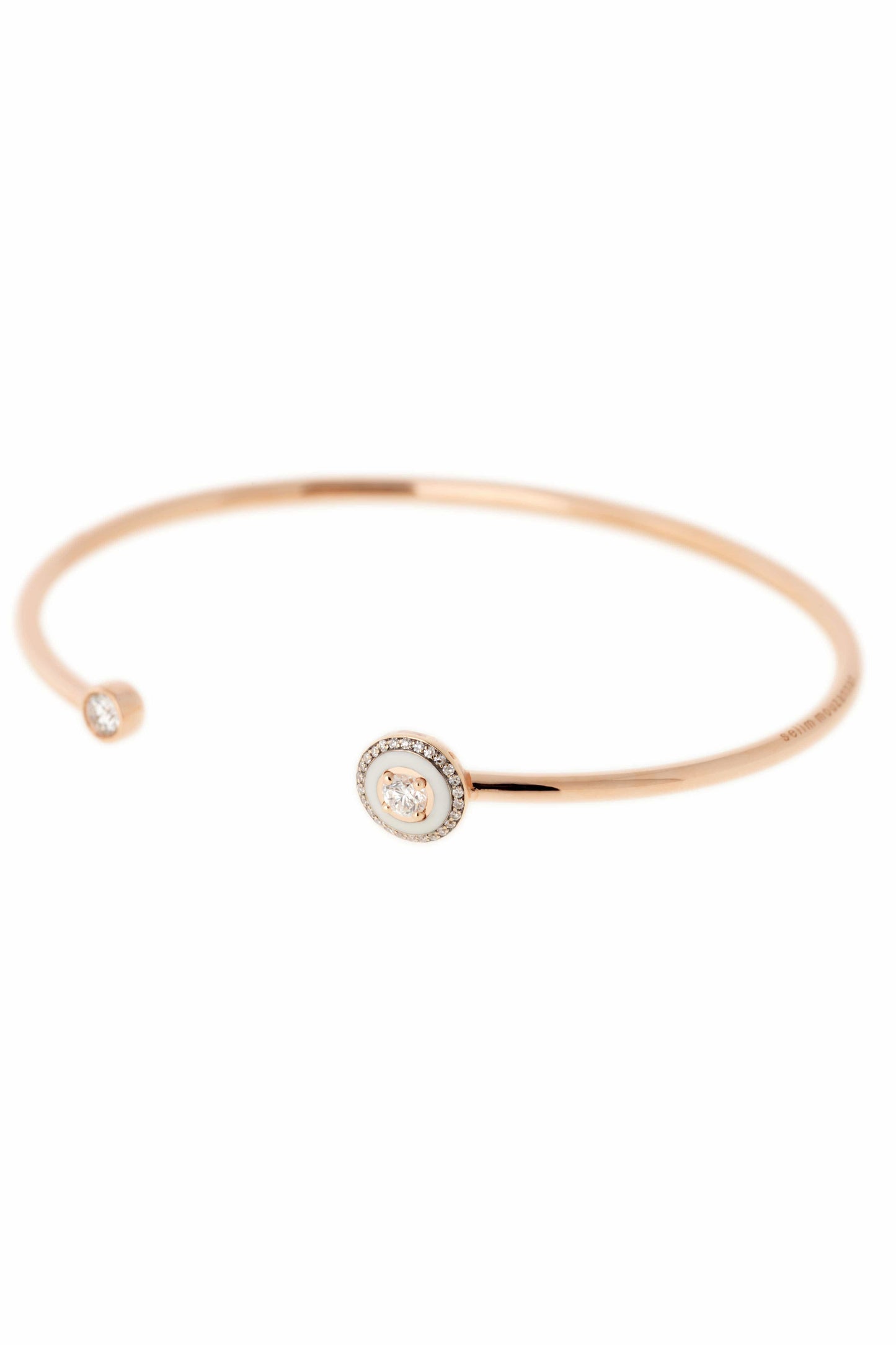 SELIM MOUZANNAR-White Enamel Diamond Bracelet-ROSE GOLD