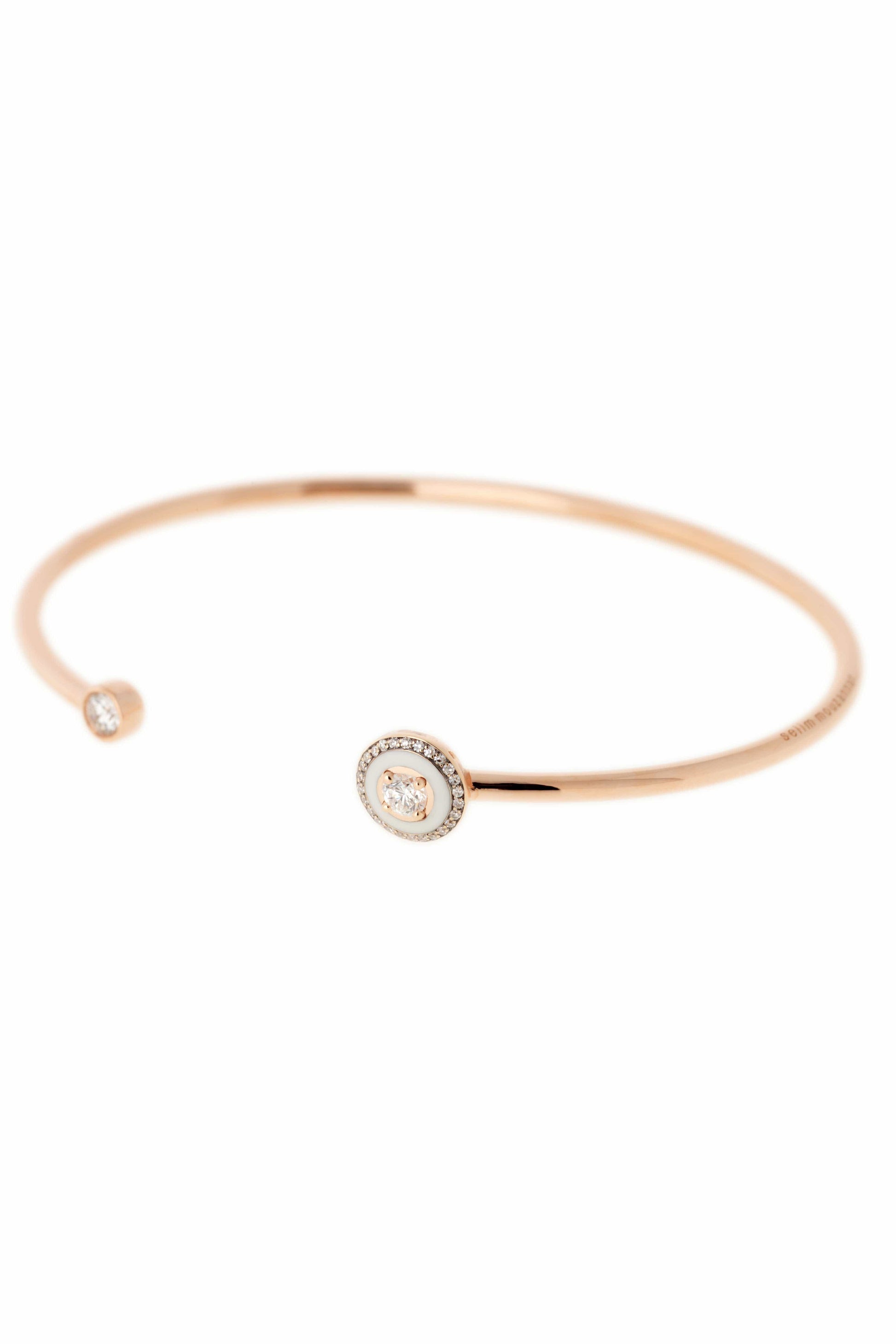 SELIM MOUZANNAR-White Enamel Diamond Bracelet-ROSE GOLD