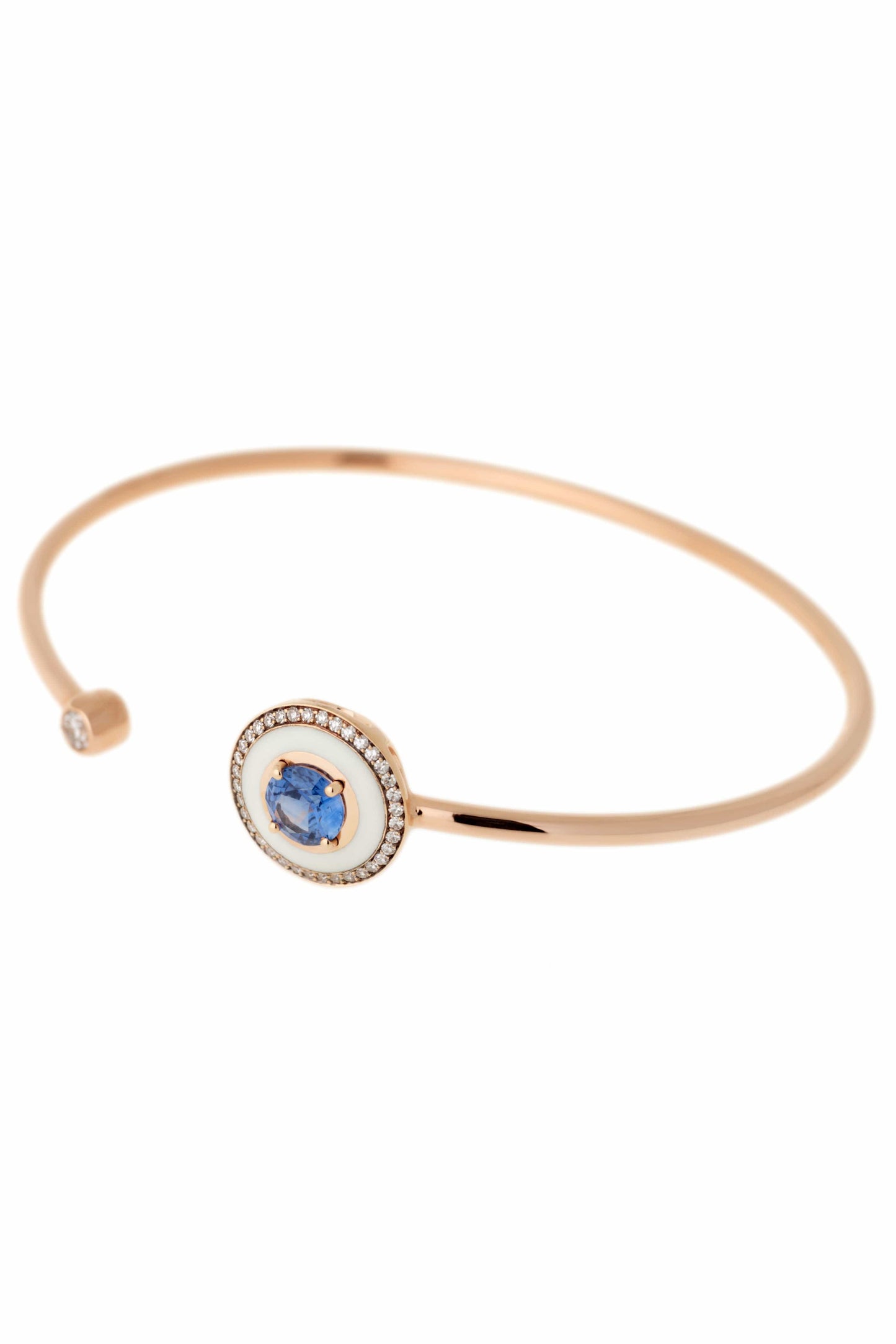 SELIM MOUZANNAR-White Enamel Sapphire Cuff-ROSE GOLD